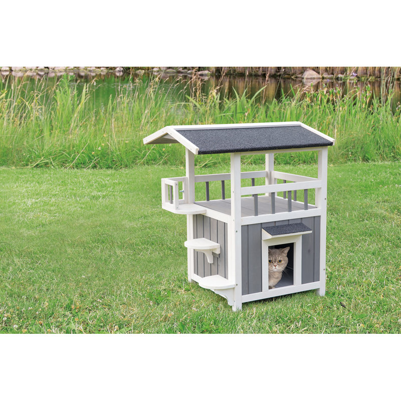 TRIXIE Wooden Cat Home with Shaded Balcony, Indoor Outdoor